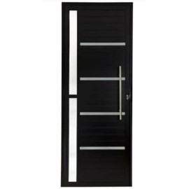 Porta Lambril De Aluminio Preto Com Puxador e Vidro com friso - Linha 25 