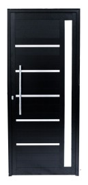 Porta Pivotante Lambril com Friso e Tira de Vidro com Puxador Alum�nio Preto Linha 25