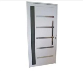 Porta Pivotante Lambril com Friso e Tira de Vidro Com Puxador Alum�nio Branco Linha 25 