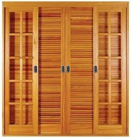Porta Balc�o Veneziana Francesa de Correr 6 Folhas Quadriculada em Madeira itauba Batente 14 Cm - Reta 