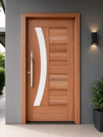  PORTA PIVOTANTE MADEIRA MACI�A CEDRO ARANA BBB VISOR CURVO COM BATENTE CX 14CM FECHADURA ROLETE E PUXADOR